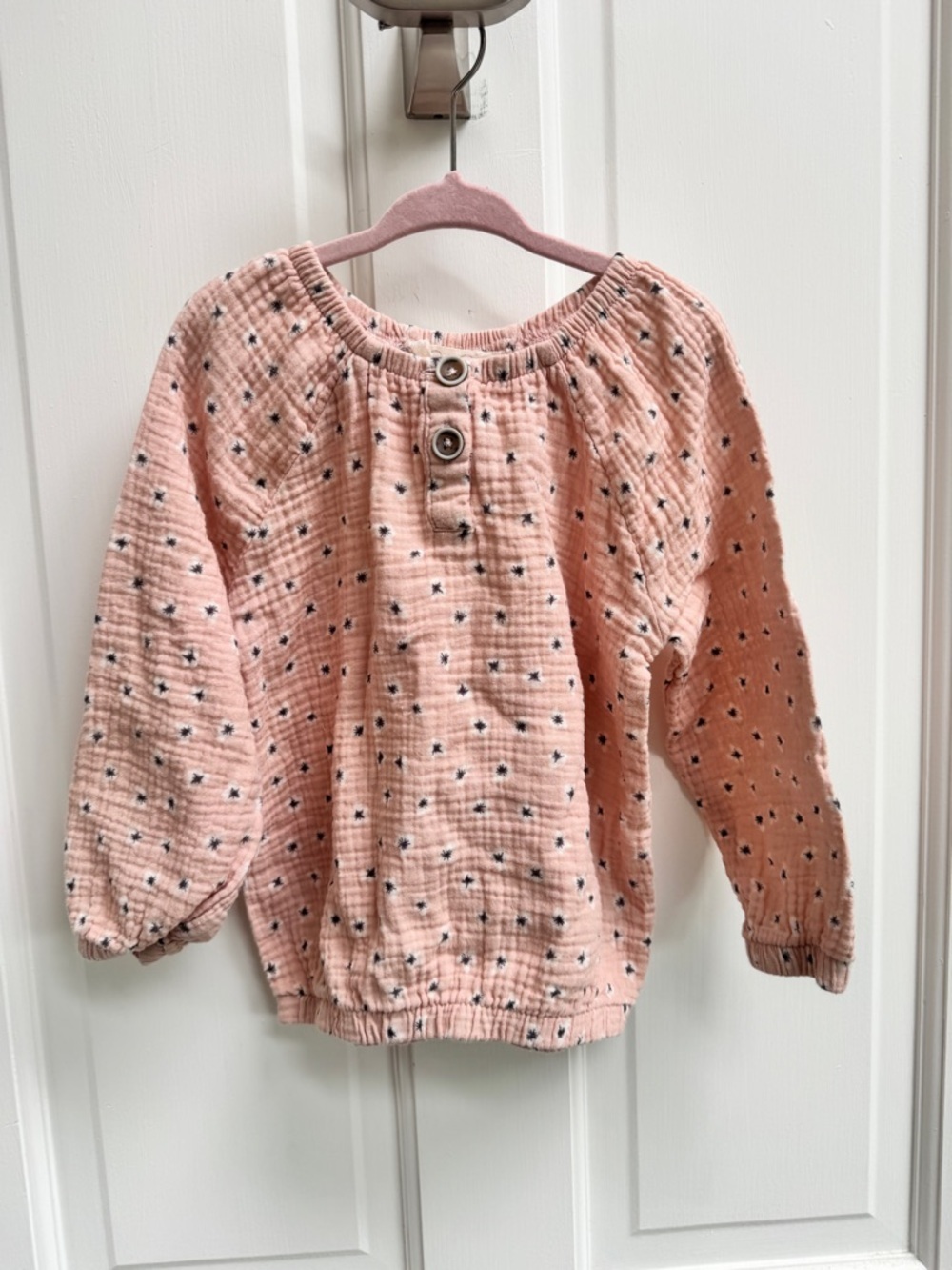 Jessica Simpson 4T Girls Pink Long-Sleeve Muslin Floral Button Top Blouse Shirt